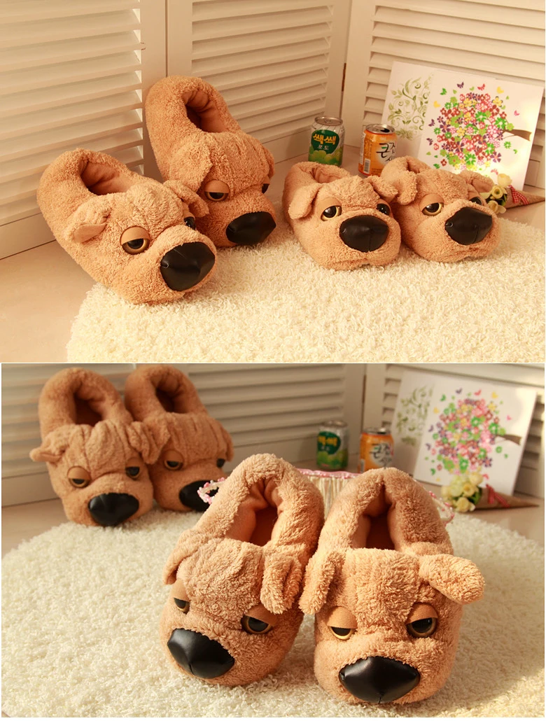 Cartoon Dog Indoor Warm Plush Shoes