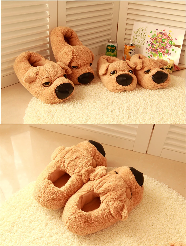 Cartoon Dog Indoor Warm Plush Shoes