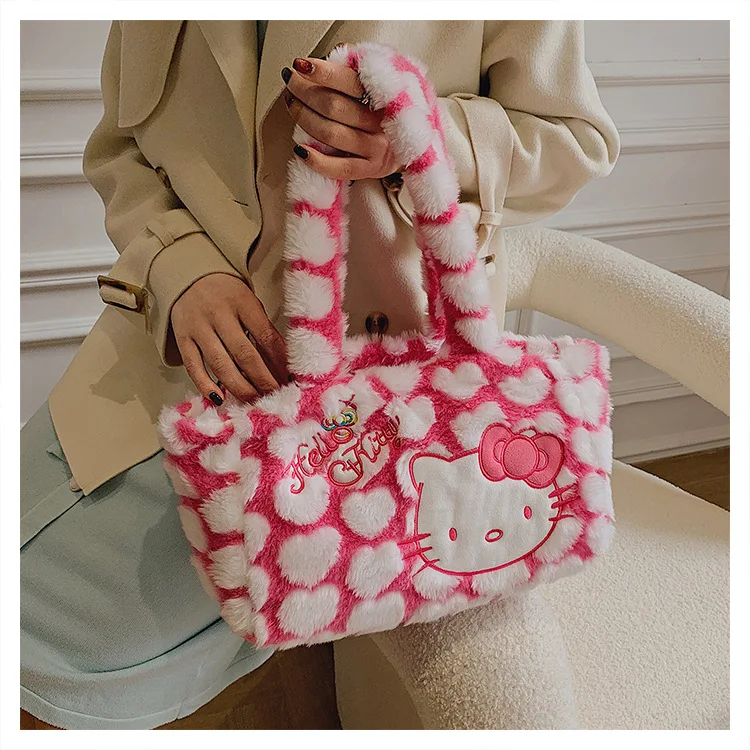 Cartoon Hello Kitty New Women Plush Kawaii Handbag Cartoon Hello Kitty New Women Plush Kawaii Handbag