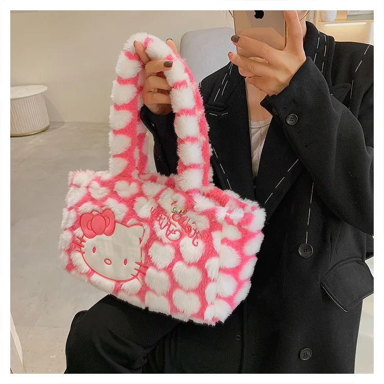 Cartoon Hello Kitty New Women Plush Kawaii Handbag Cartoon Hello Kitty New Women Plush Kawaii Handbag