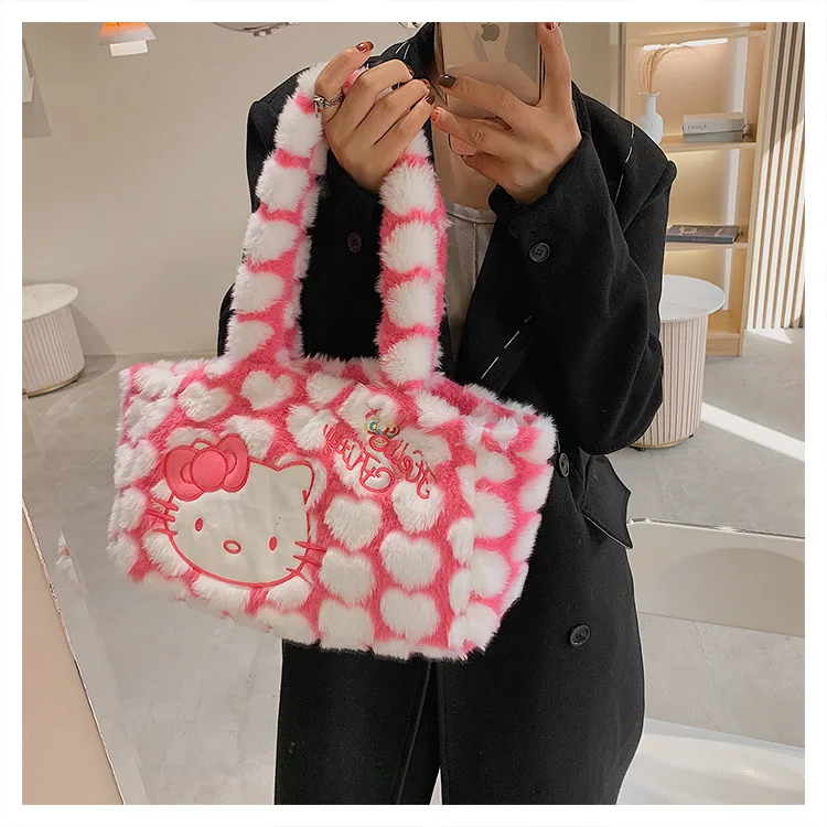 Cartoon Hello Kitty New Women Plush Kawaii Handbag Cartoon Hello Kitty New Women Plush Kawaii Handbag