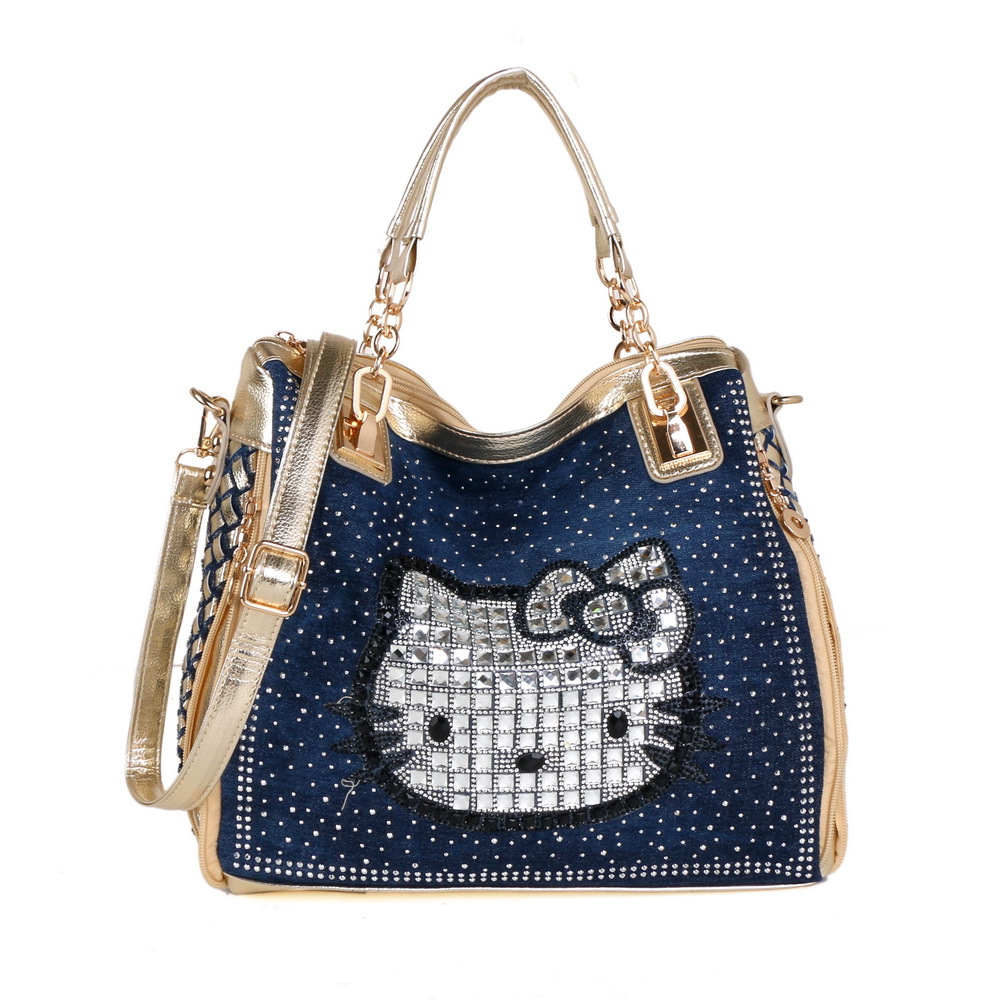 Hellokitty Woman Denim Canvas Studded Rivet Kawaii Bag Hellokitty Woman Denim Canvas Studded Rivet Kawaii Bag