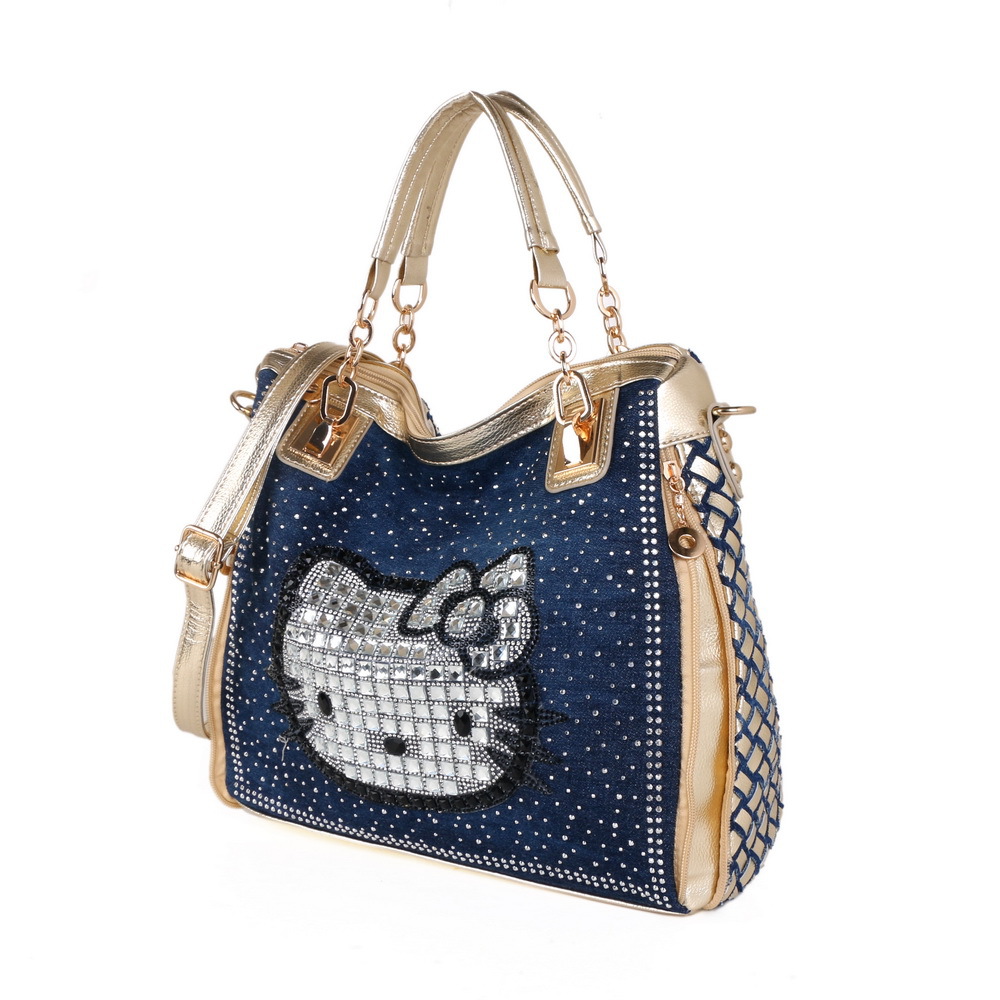 Hellokitty Woman Denim Canvas Studded Rivet Kawaii Bag Hellokitty Woman Denim Canvas Studded Rivet Kawaii Bag