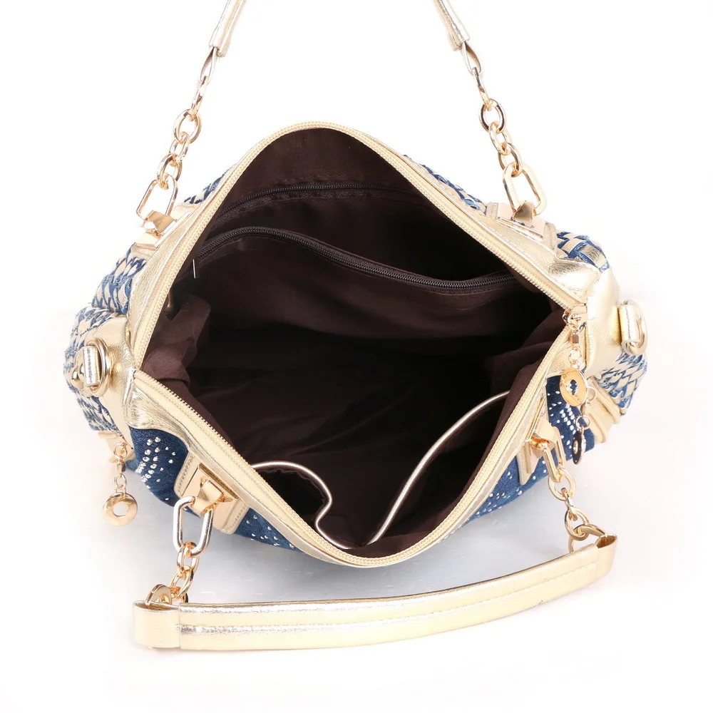 Hellokitty Woman Denim Canvas Studded Rivet Kawaii Bag Hellokitty Woman Denim Canvas Studded Rivet Kawaii Bag