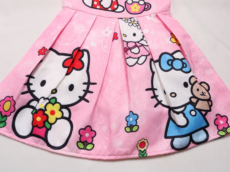 Cartoon Hello-Kitty Fashion Children Sleeveless Pleated Kawaii Dress