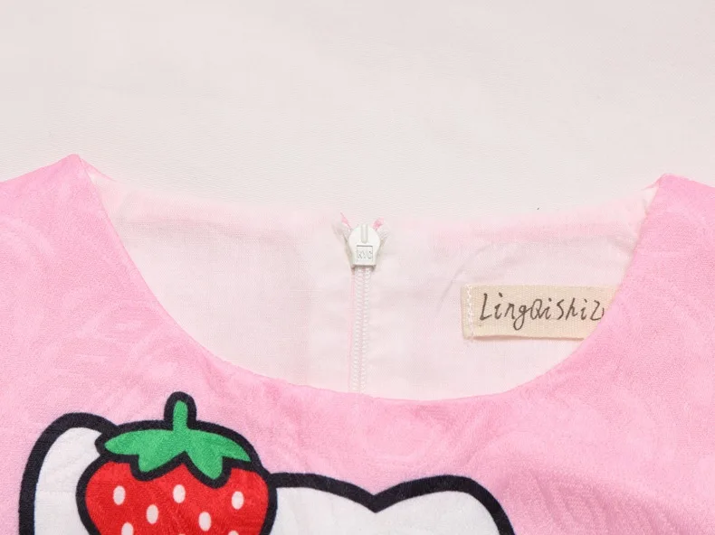 Cartoon Hello-Kitty Fashion Children Sleeveless Pleated Kawaii Dress