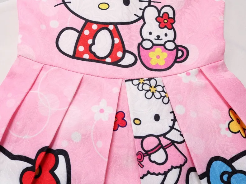 Cartoon Hello-Kitty Fashion Children Sleeveless Pleated Kawaii Dress