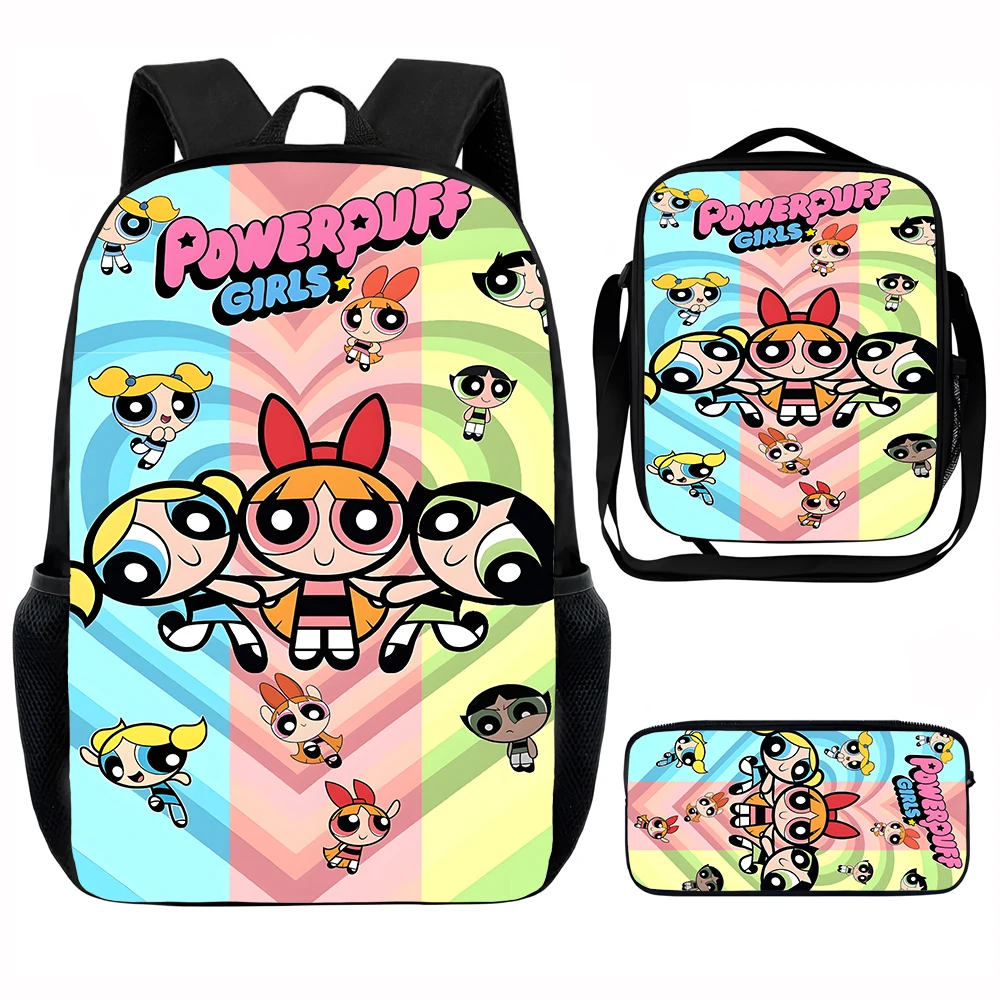 3Pcs The Powerpuff Girls Kawaii Backpack