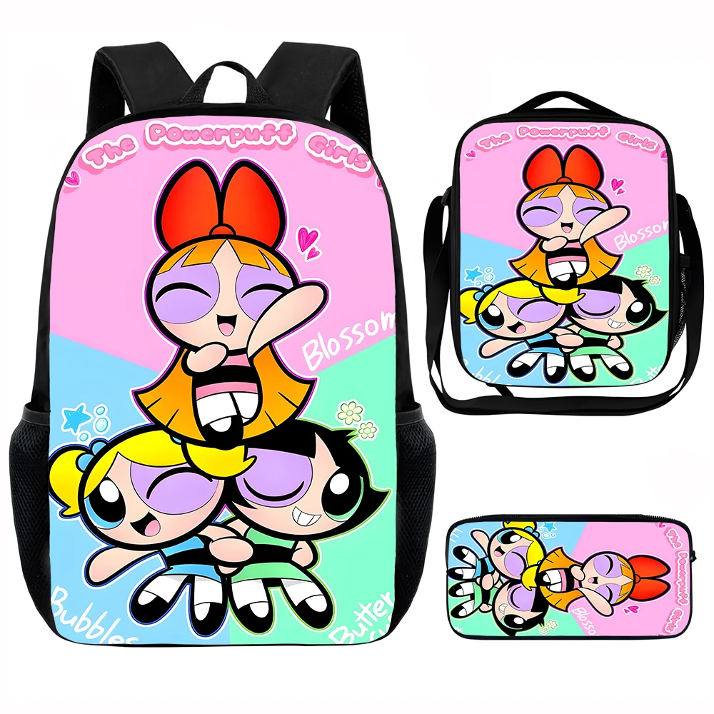 3Pcs Kawaii The Powerpuff Girls Printed Schoolbag