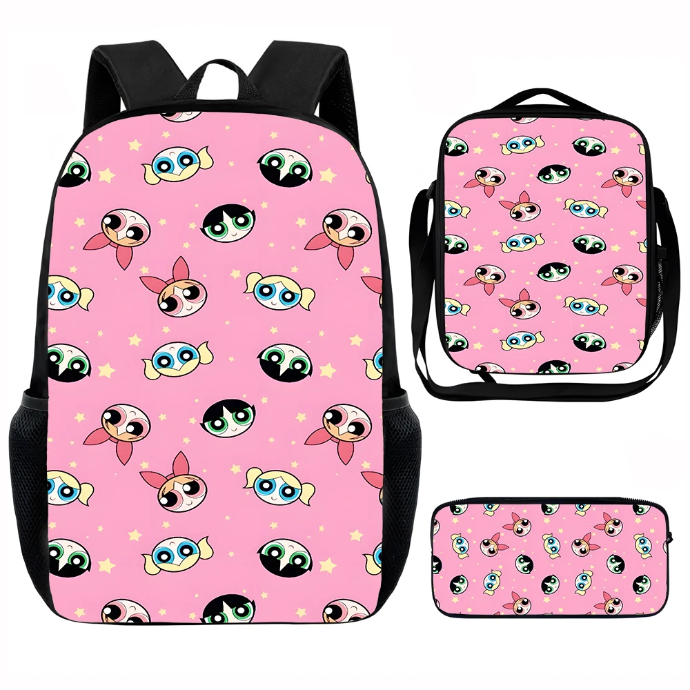 3Pcs The Powerpuff Girls Printed Kawaii Backpack