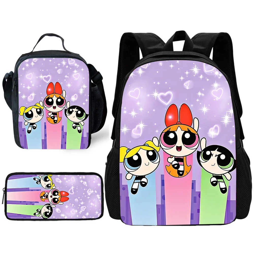 3Pcs/Set The Powerpuff Girls Kawaii Character Backpack