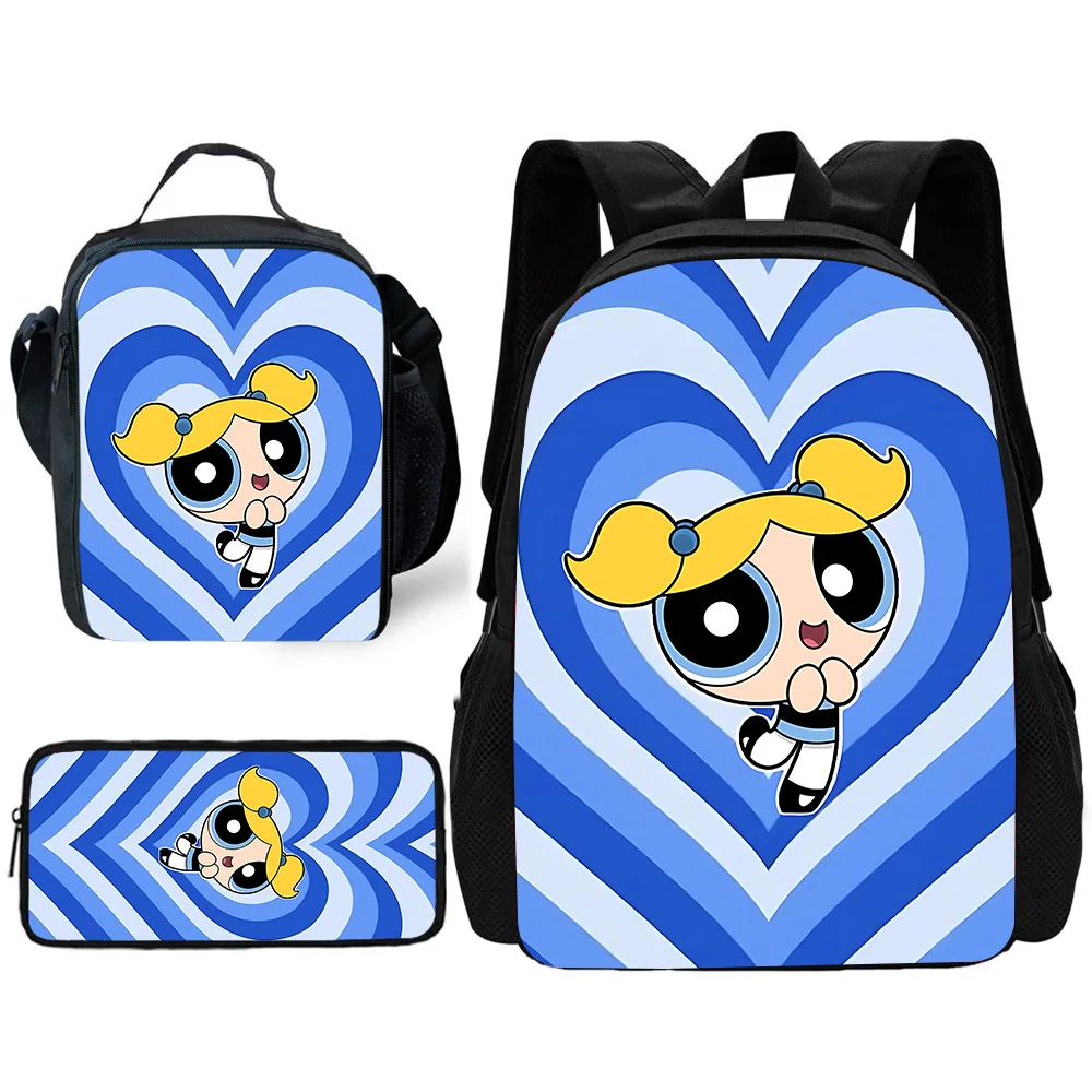 3Pcs/Set Kawaii The Powerpuff Girls Bubbles Backpack