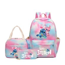 3pcs Stitch Large Capacity Backpack, Cartoon Anime Schoolbag, Kids Girl Travel Commute Knapsack With Lunch Bag And Pencil Case 3pcs Stitch Large Capacity Backpack, Cartoon Anime Schoolbag, Kids Girl Travel Commute Knapsack With Lunch Bag And Pencil Case