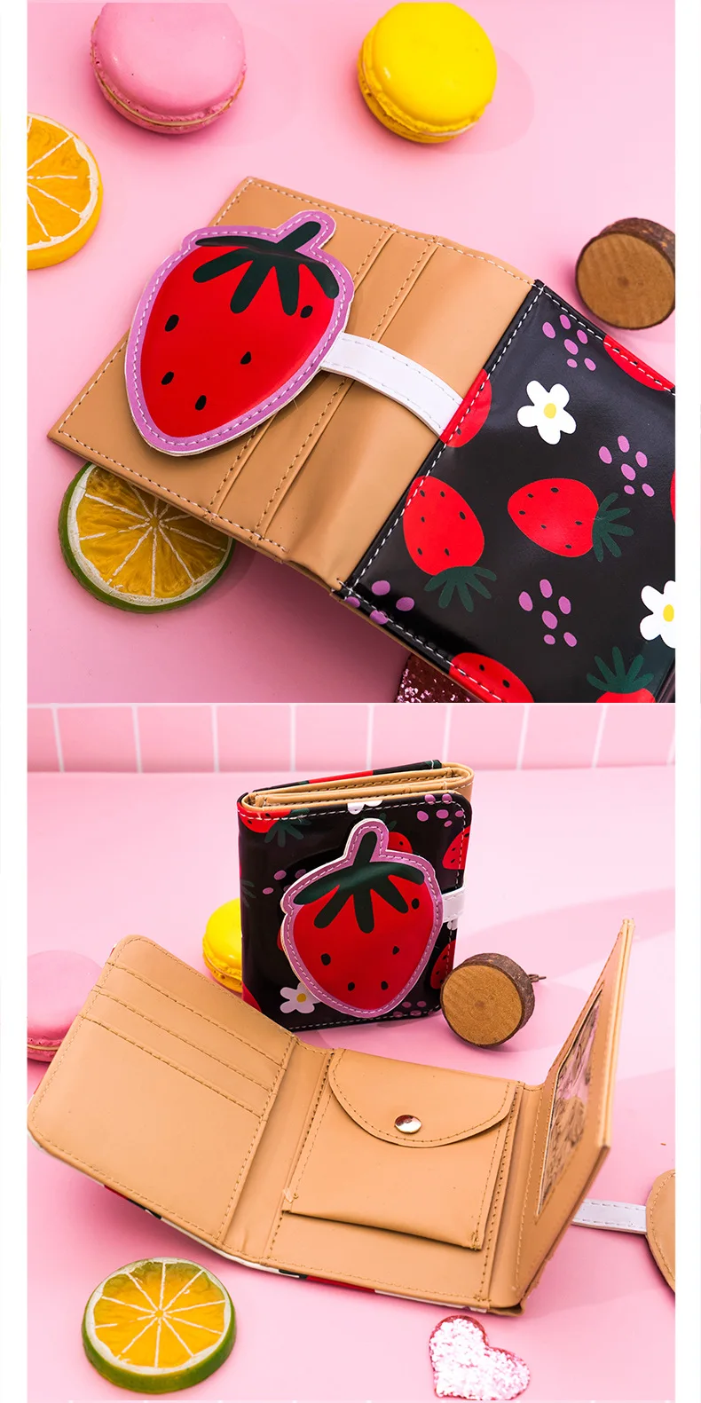 Kawaii Strawberry Prints Casual Wallet For Women