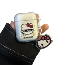 Kawaii Cartoon Sanrio Hello Kitty Apple AirPod Case With Keychain Kawaii Cartoon Sanrio Hello Kitty Apple AirPod Case With Keychain