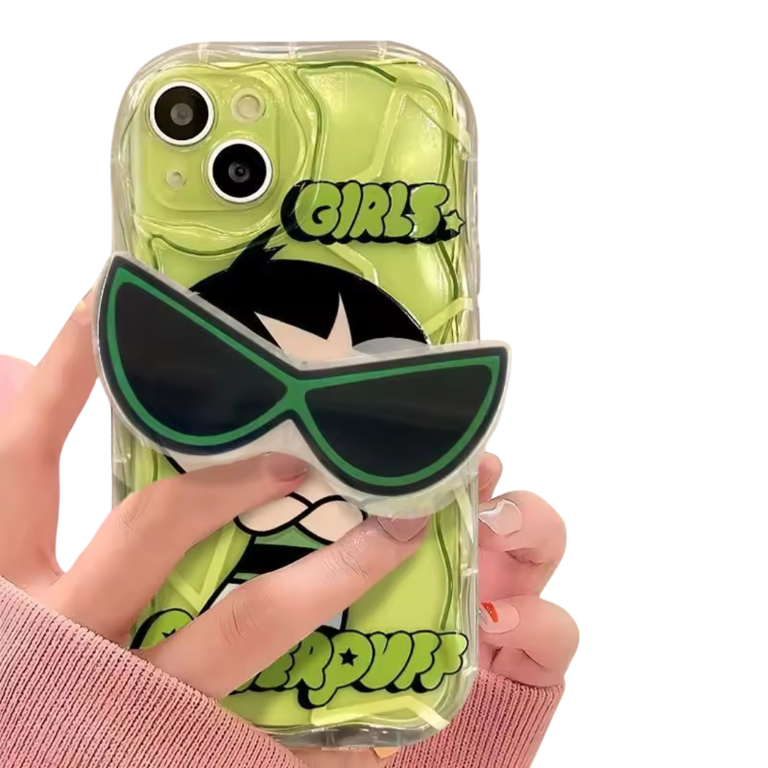 Kawaii The Powerpuff Girls Buttercup Phone Case With Holder Stand For iPhone