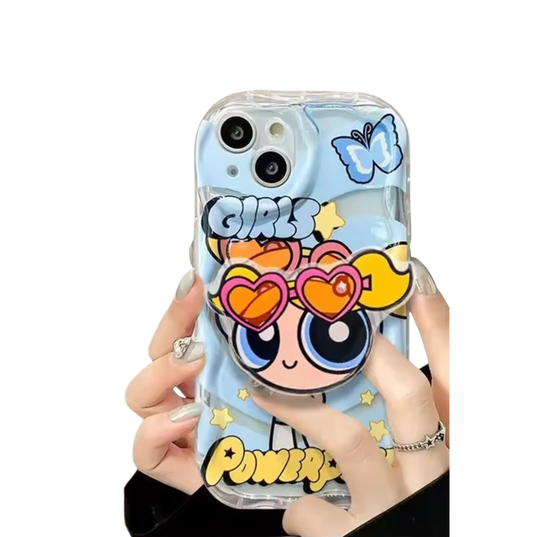 Kawaii The Powerpuff Girls Bubbles Phone Case With Holder Stand For iPhone
