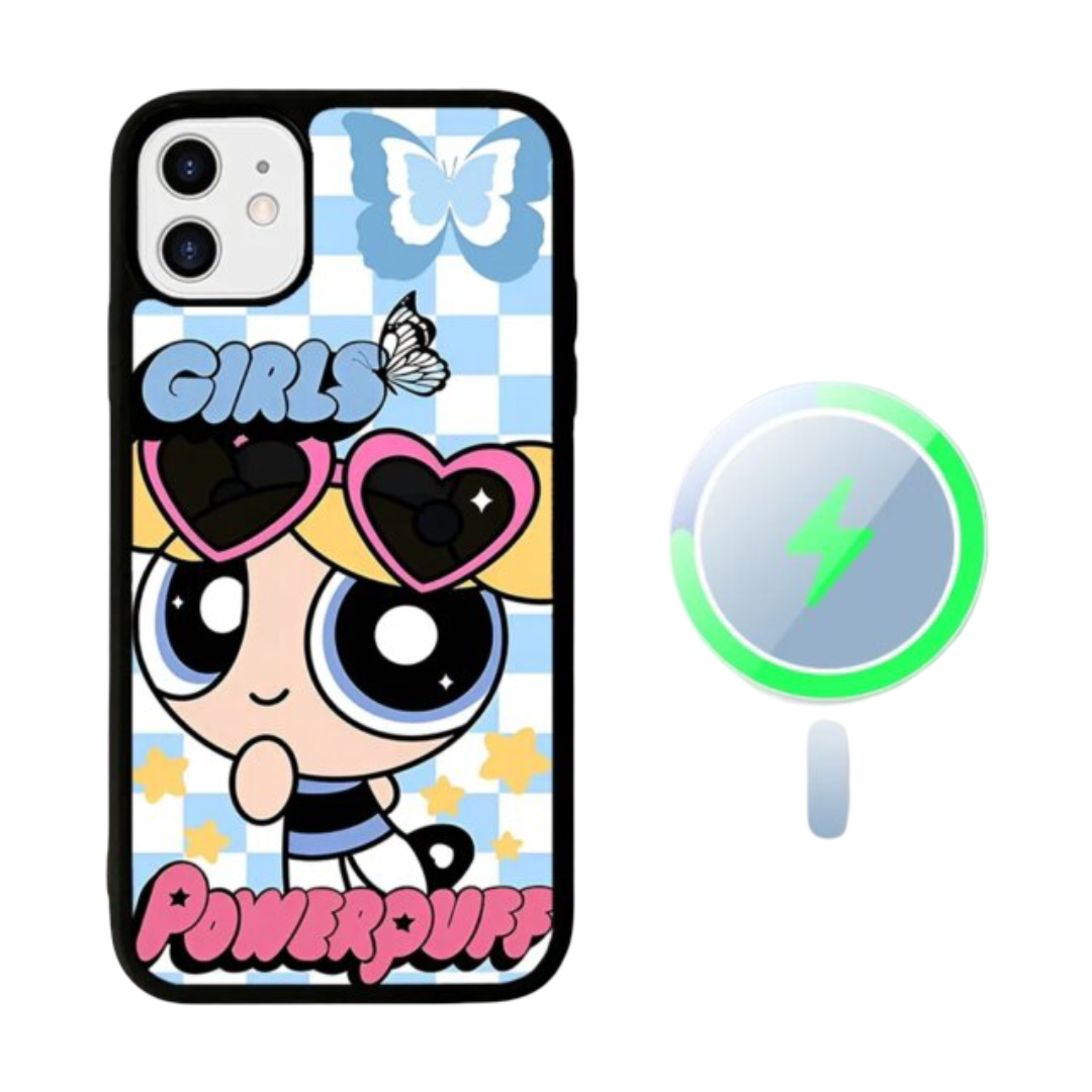 Kawaii The Powerpuff Girls Bubbles Magnetic Wireless Charge Phone Case For iPhone 