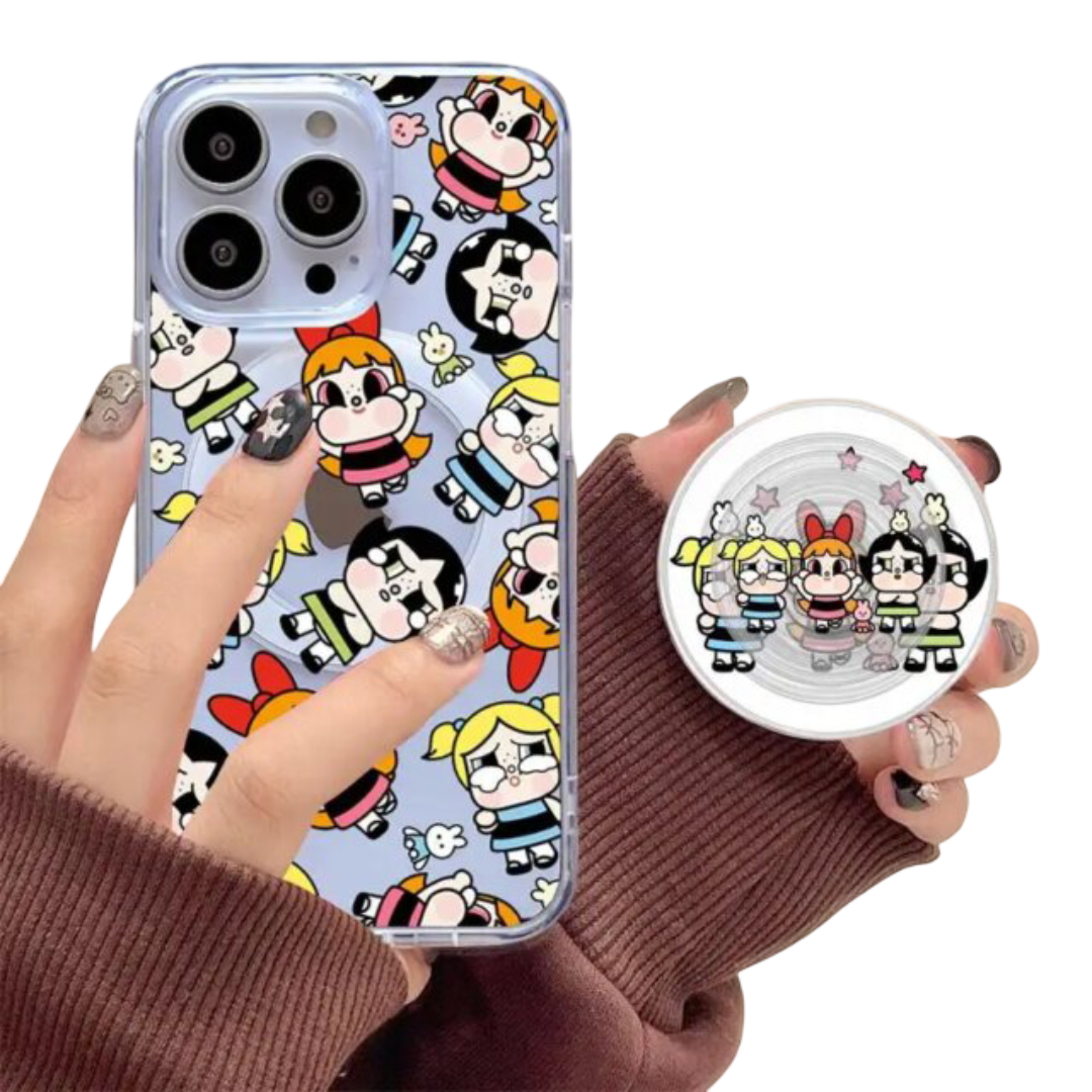 The Powerpuff Girls Kawaii Magnetic Bracket Safe Wireless Charge Phone Case For Samsung Galaxy