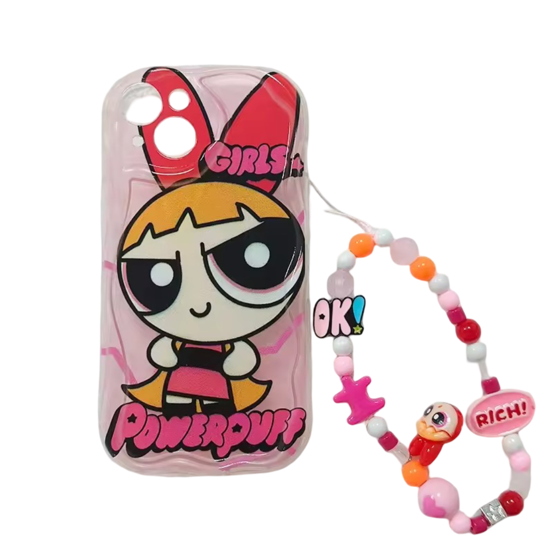 Kawaii The Powerpuff Girls Blossom Silicone Case For iPhone With Holding Rope