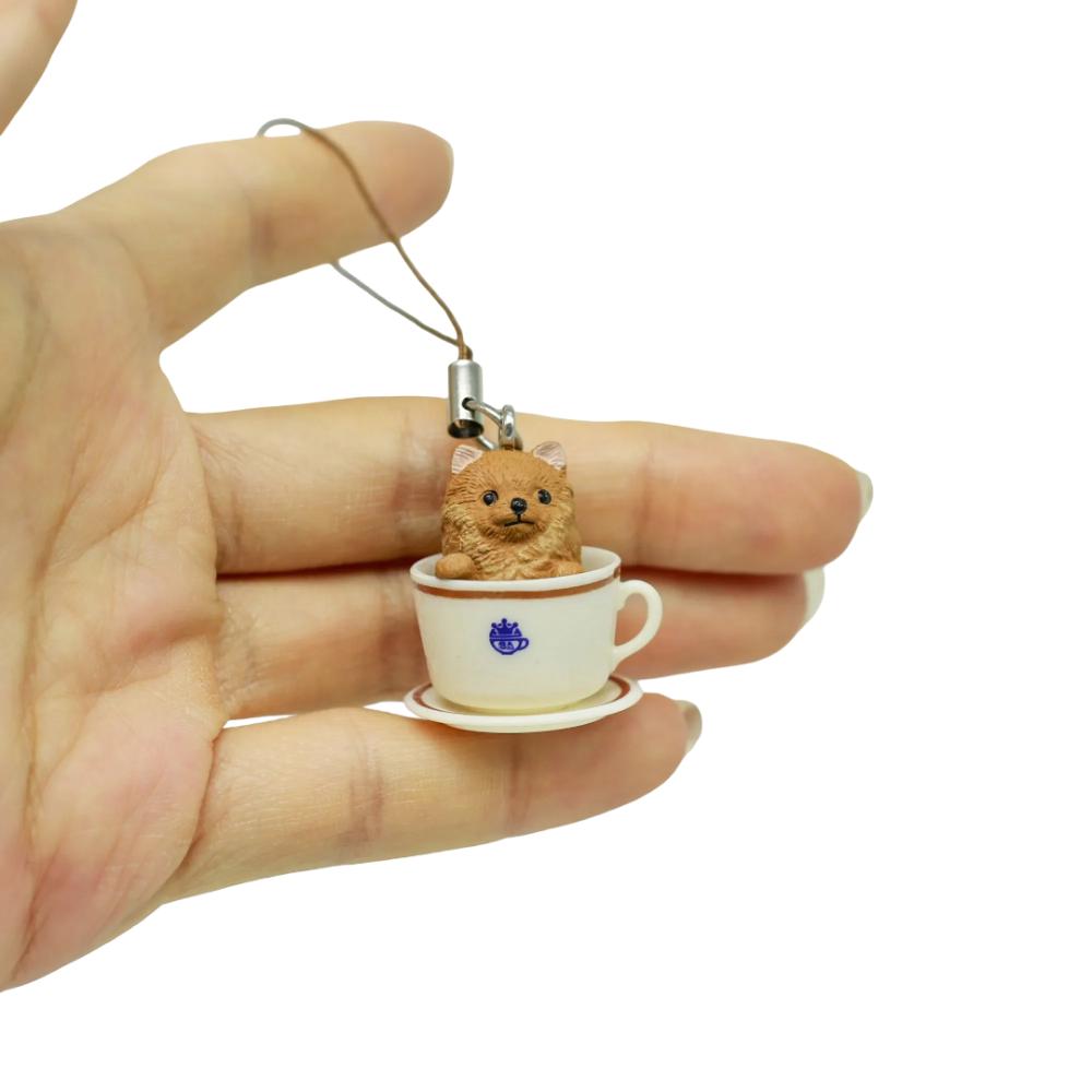 1Pcs Coffee Cup Pomeranian Dog Blind Box Kawaii Toy Keychain