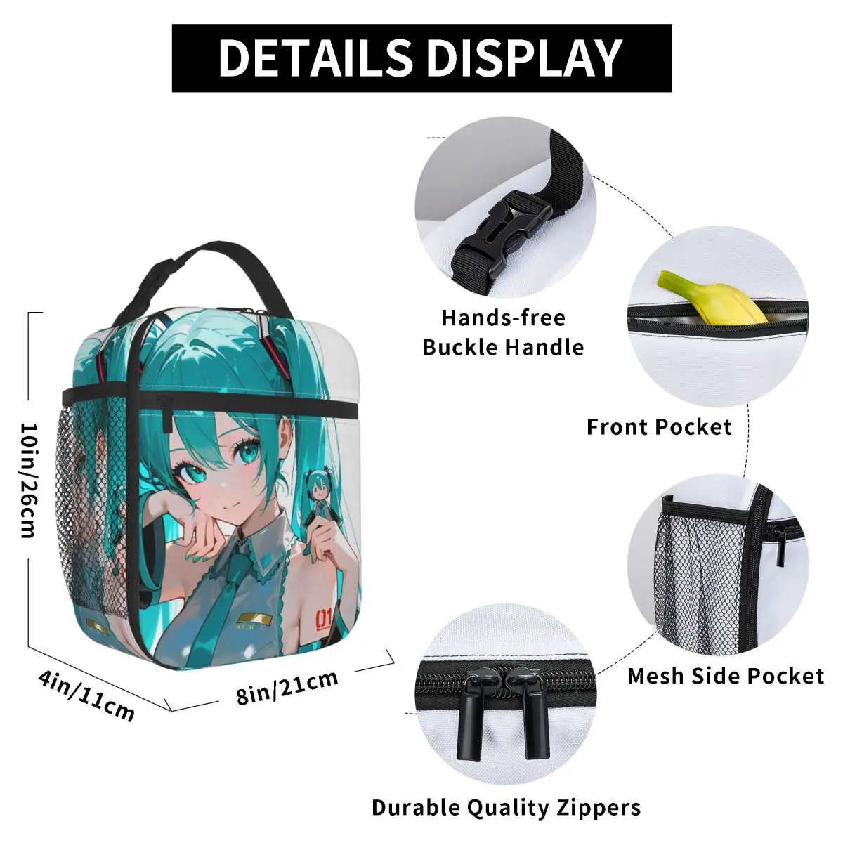 Anime Kawaii Hatsune Miku Polyester Insulated Lunch Bag 