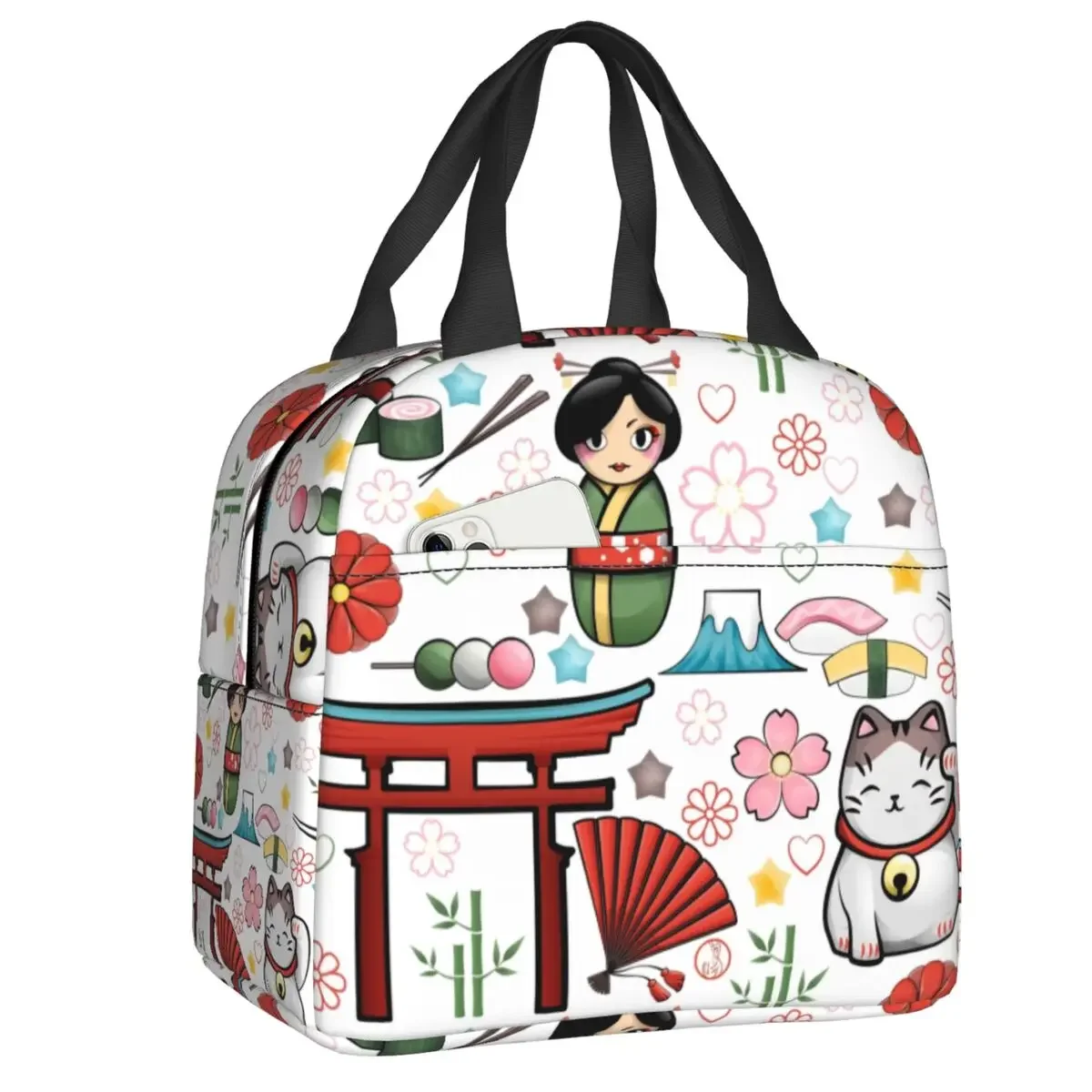 Kawaii Kokeshi And Sew Pattern White Lunch Bag