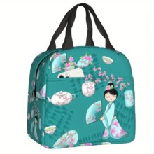 Kawaii Cherry Blossom Hiroko Kokeshi Insulated Lunch Bag Kawaii Cherry Blossom Hiroko Kokeshi Insulated Lunch Bag