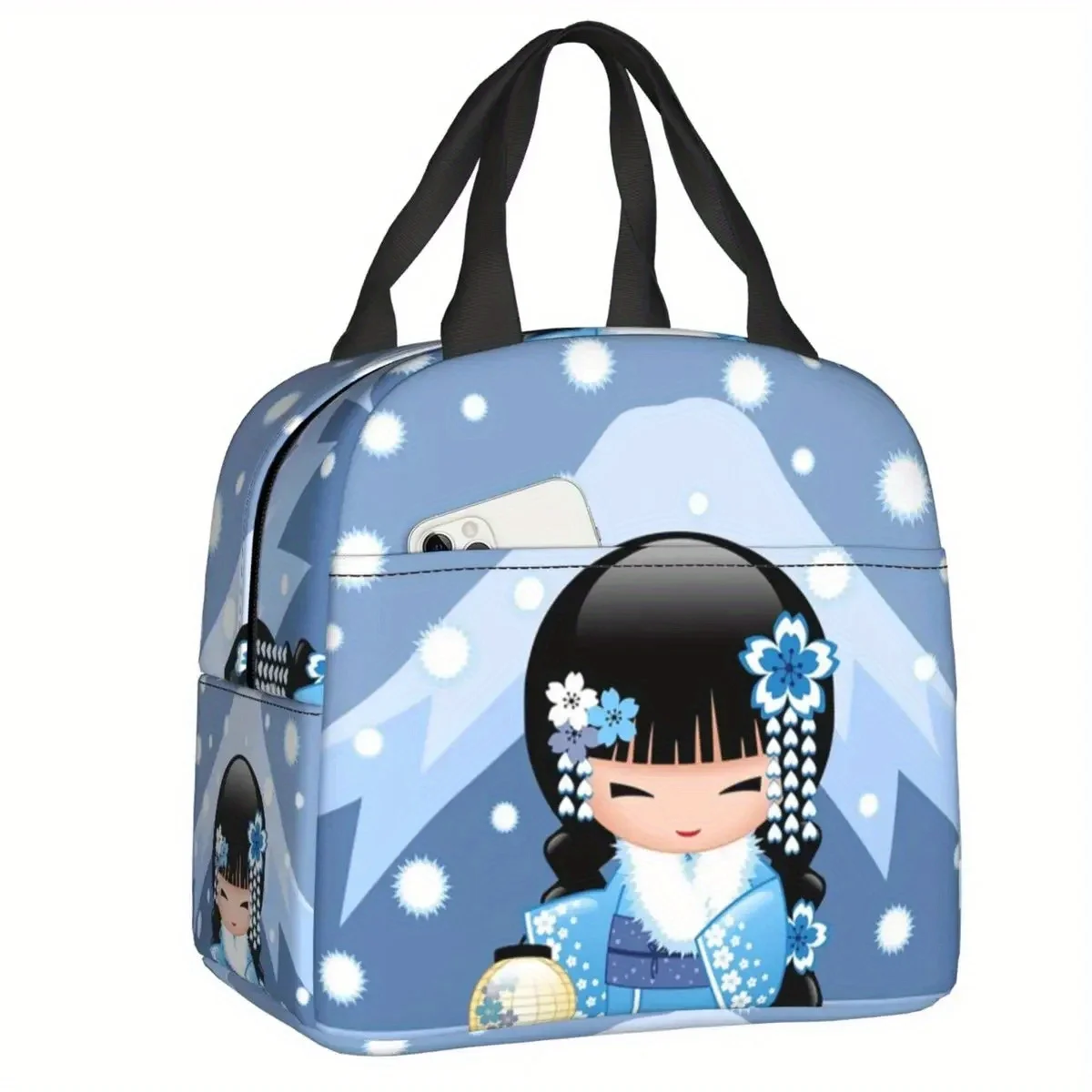 Kawaii Cherry Blossom Maiko Kokeshi Insulated Lunch Bag 