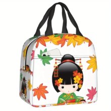 Kawaii Cherry Blossom Kokeshi Muneca Insulated Lunch Bag Kawaii Cherry Blossom Kokeshi Muneca Insulated Lunch Bag