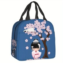 Kawaii Cherry Blossom Bride Kokeshi Insulated Lunch Bag Kawaii Cherry Blossom Bride Kokeshi Insulated Lunch Bag