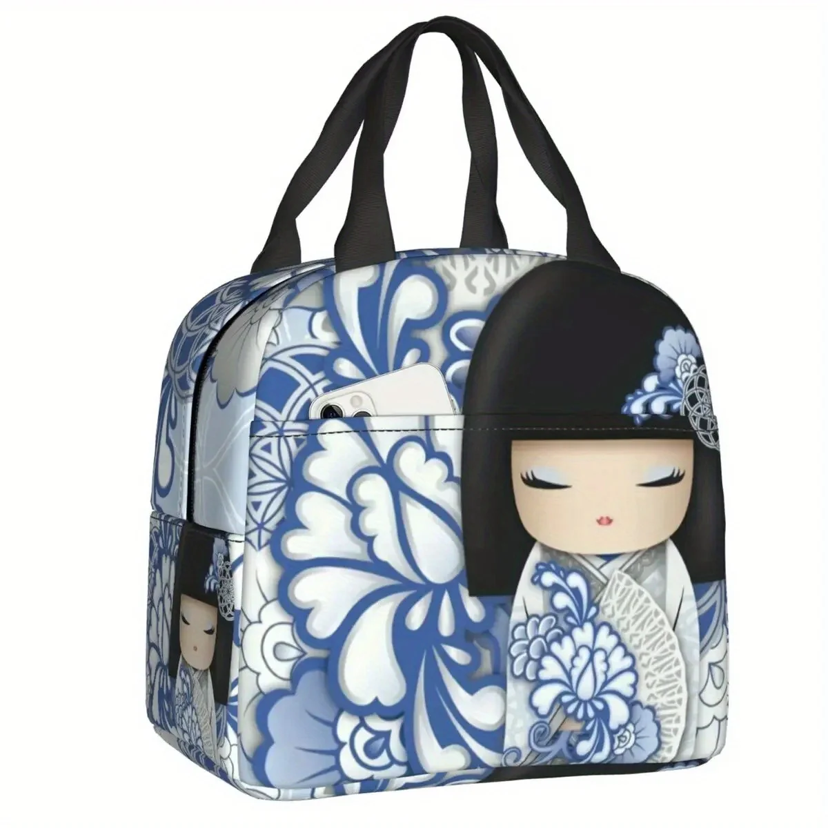 Cherry Blossom Kokeshi Hiroko Insulated Kawaii Lunch Bag