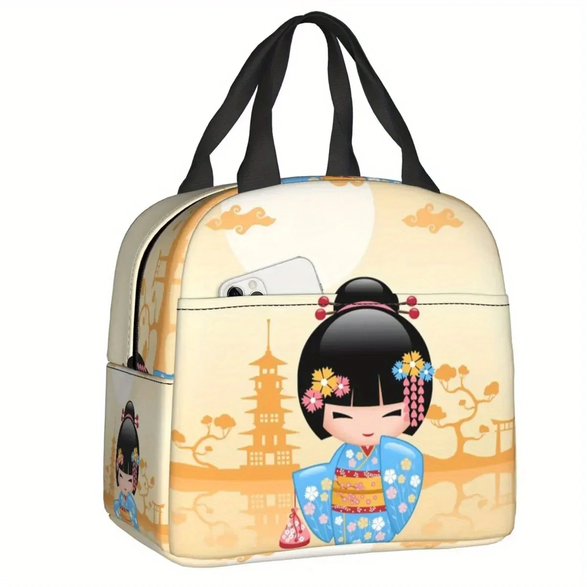 Cherry Blossom Keiko Kokeshi Kawaii Insulated Lunch Bag