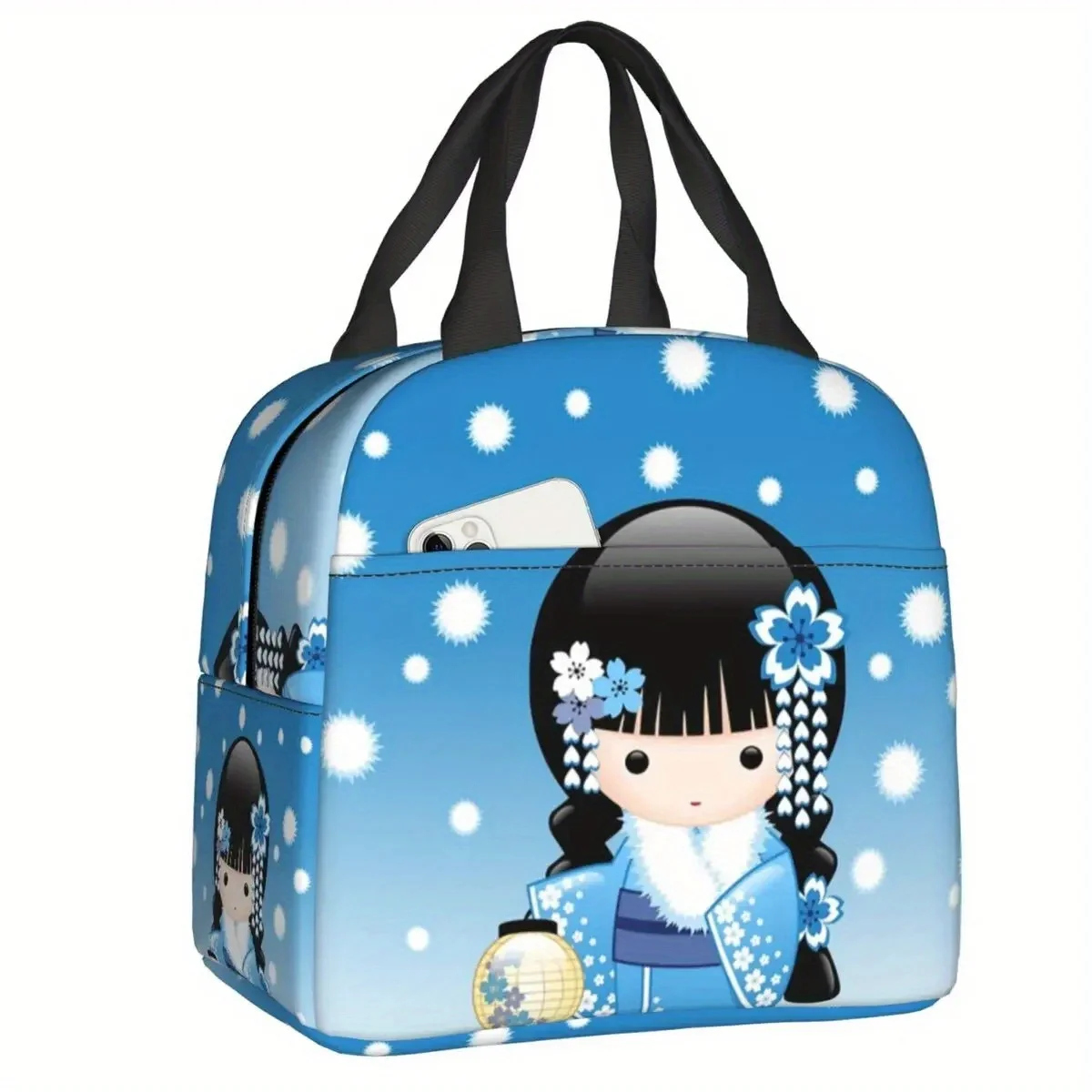 Cherry Blossom Maiko Kokeshi Kawaii Insulated Lunch Bag