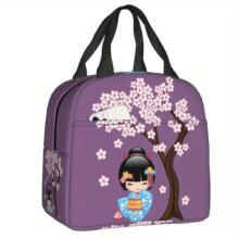 Kawaii Cherry Blossom Kokeshi Keiko Insulated Lunch Bag Kawaii Cherry Blossom Kokeshi Keiko Insulated Lunch Bag