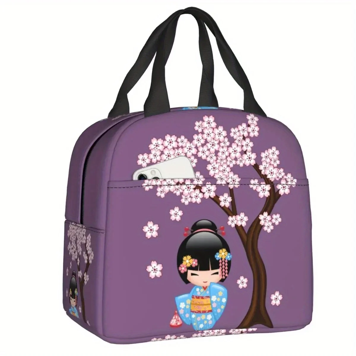 Kawaii Cherry Blossom Kokeshi Keiko Insulated Lunch Bag 