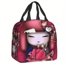 Kawaii Cherry Blossom Kokeshi Ayaka Insulated Lunch Bag Kawaii Cherry Blossom Kokeshi Ayaka Insulated Lunch Bag