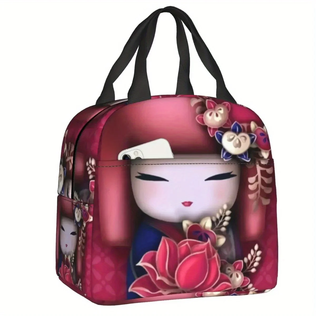 Kawaii Cherry Blossom Kokeshi Ayaka Insulated Lunch Bag 