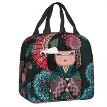 Kawaii Cherry Blossom Kokeshi Insulated Lunch Bag Kawaii Cherry Blossom Kokeshi Insulated Lunch Bag