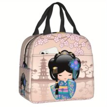 Kawaii Cherry Blossom Keiko Kokeshi Insulated Lunch Bag Kawaii Cherry Blossom Keiko Kokeshi Insulated Lunch Bag