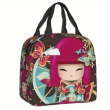 Kawaii Cherry Blossom Kokeshi Etsumi Insulated Lunch Bag Kawaii Cherry Blossom Kokeshi Etsumi Insulated Lunch Bag