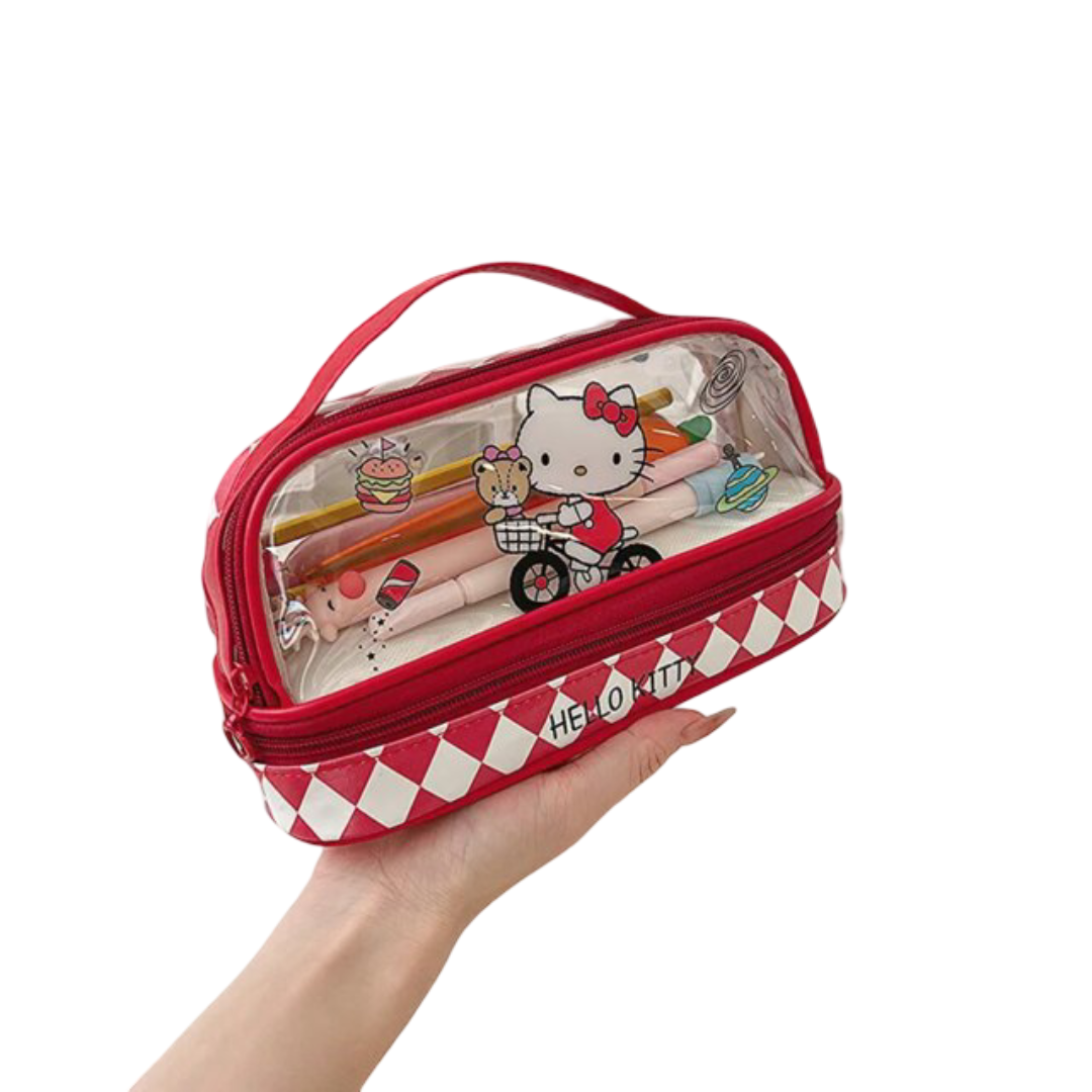 Cartoon Hello Kitty Kawaii Transparent Double Layer Pencil Case