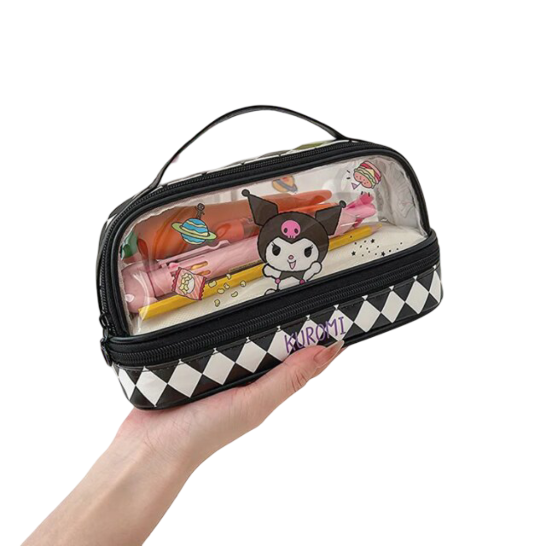 Cartoon Kuromi Kawaii Transparent Double Layer Pencil Case