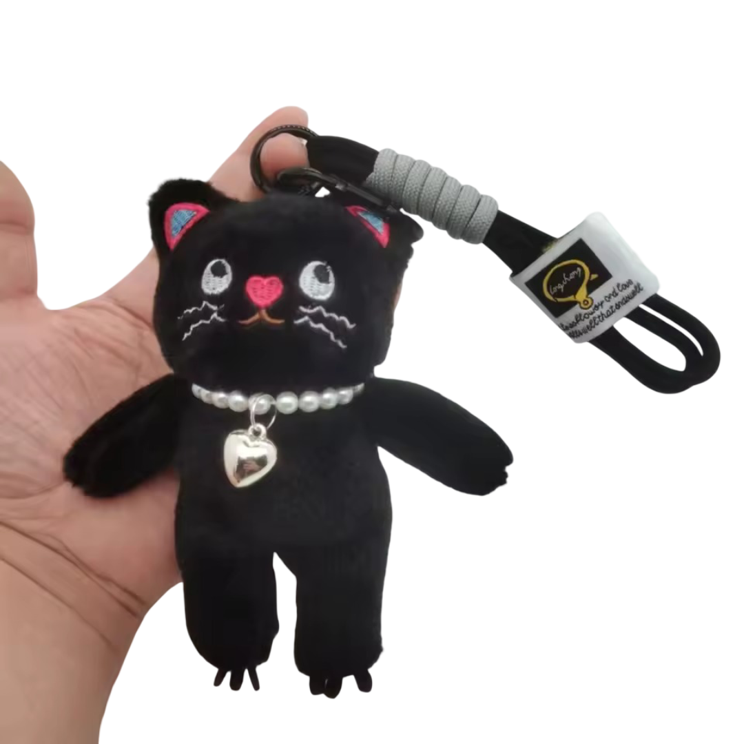 15cm Kawaii Cartoon Black Cat Plush Keychain