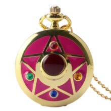 Anime Sakura Rhinestone Stars Moon Kawaii Quartz Pocket Watch Anime Sakura Rhinestone Stars Moon Kawaii Quartz Pocket Watch