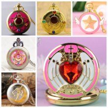 Anime Sakura Rhinestone Stars Moon Kawaii Quartz Pocket Watch Anime Sakura Rhinestone Stars Moon Kawaii Quartz Pocket Watch