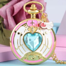 Anime Cardcaptor Sakura Heart Shaped Gem Kawai Quartz Pocket Watch Anime Cardcaptor Sakura Heart Shaped Gem Kawai Quartz Pocket Watch