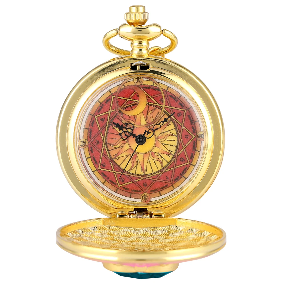 Anime Cardcaptor Sakura Heart Shaped Gem Kawai Quartz Pocket Watch