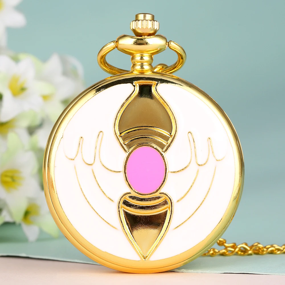 Anime Cardcaptor Sakura Heart Shaped Gem Kawai Quartz Pocket Watch