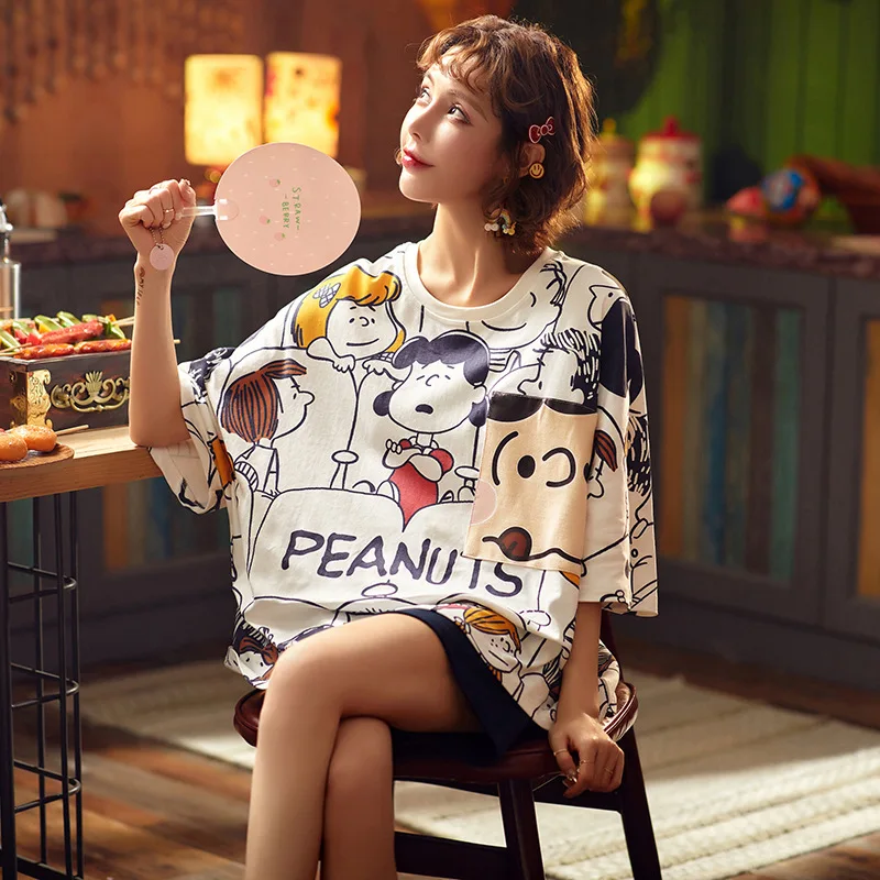 Cartoon Snoopy Thin Cotton Round Neck Kawaii Pajamas